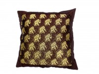 JAIPURI CUSHION COVER PILLOW CASE FLORAL DESIGN SILK FABRIC BROWN COLOR SIZE 17x17 INCH